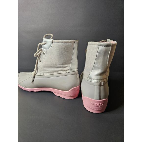 Sperry Port Boot Duck Boot Girl 5M Gray Pink Great Condition - Picture 8 of 9